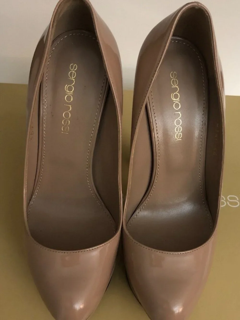 Sergio Rossi Nude Patent Leather Pumps Platform Heel